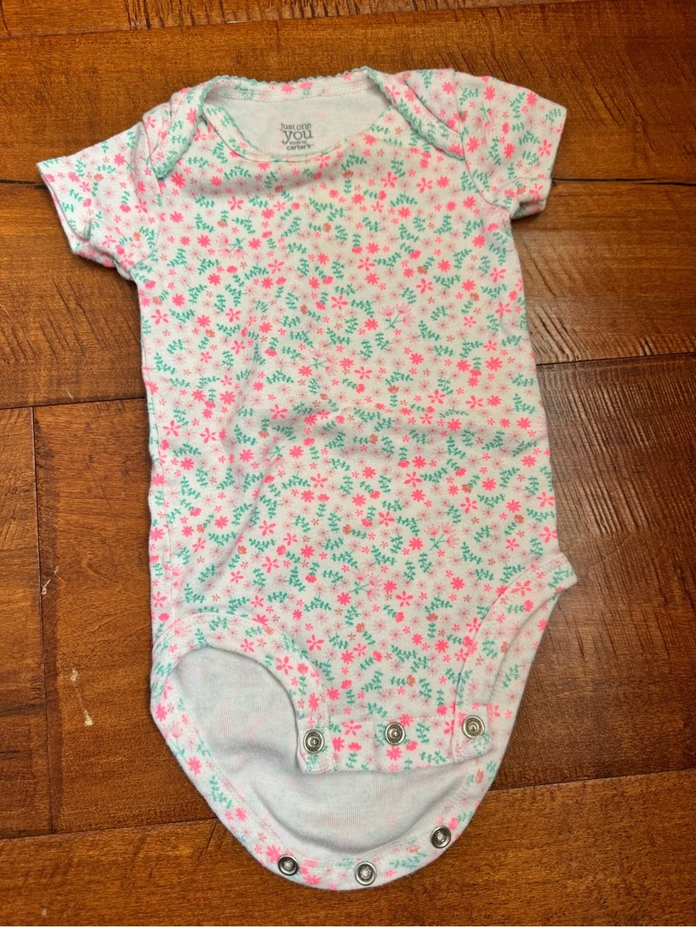 Carter's White Onesie with Pink Floral and Teal Trim
